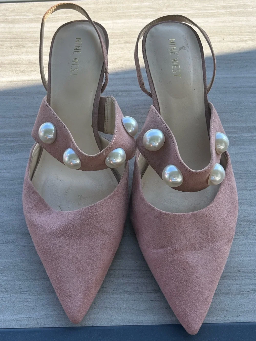 Nine West Ariene Pearl Detail Sling Back Low Heels Size 11